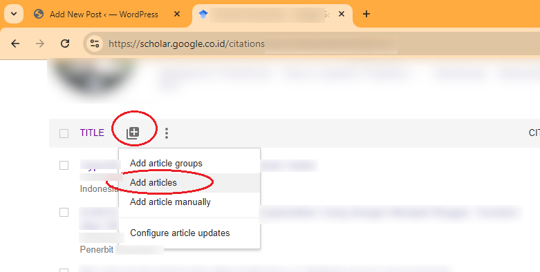 Klik tanda plus kemudian klik Add Articles